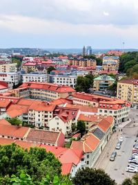 High angle view of townscape against sky