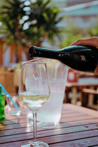 Close-up of wine glass on table