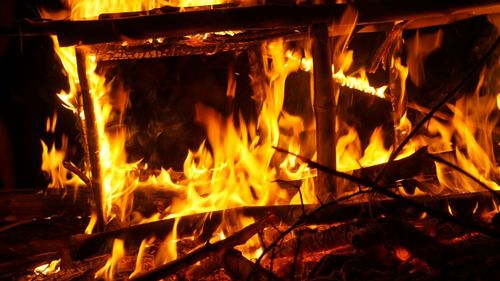Close-up of bonfire at night