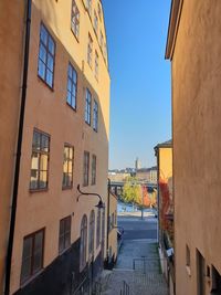 Narrow alley amidst buildings in city