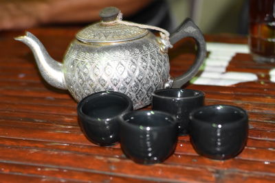 Close-up of tea cup on table