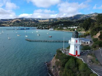 Akaroa lighthouse and harbor