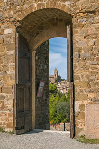 Beautiful view of montalcino from the door of old fortress in val d'orcia, tuscany