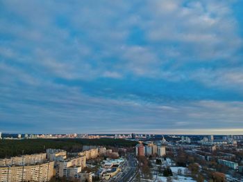 High angle shot of townscape against sky