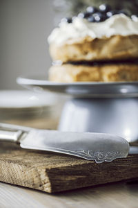 Close-up of cake in plate on table