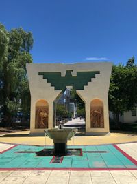 View of swimming pool against building