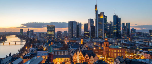 High angle view of cityscape against clear sky