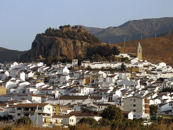 High angle view of townscape against sky