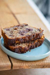 Close-up of cake in plate on table