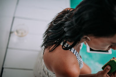 Portrait of woman in bathroom