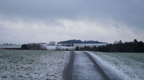View of snowy field against sky