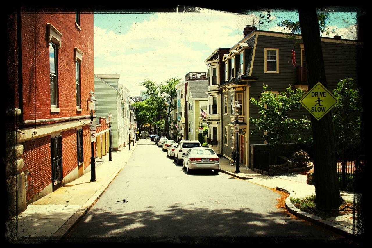 building exterior, architecture, built structure, transfer print, street, transportation, car, sky, auto post production filter, residential structure, house, the way forward, land vehicle, residential building, mode of transport, road, city, building, tree, no people