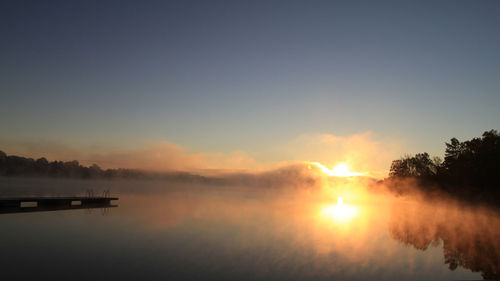 Scenic view of lake at sunset