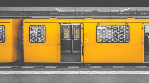 Yellow train at subway station