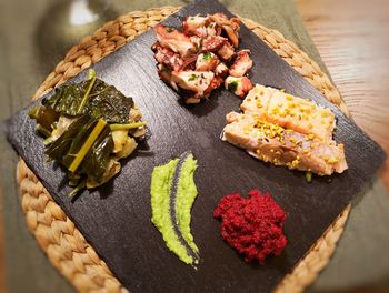 High angle view of food on table