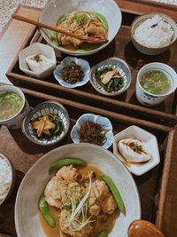 High angle view of food on table