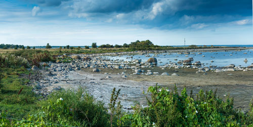 Scenic view of landscape against cloudy sky