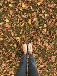 Low section of woman standing on field