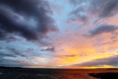 Scenic view of sea against dramatic sky