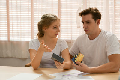 Side view of business colleagues working at home