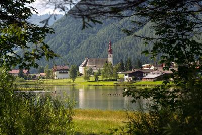 Houses by lake