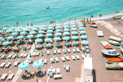 High angle view of people at beach