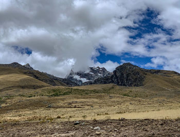 Scenic view of landscape and mountains against sky