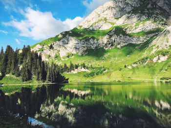 Scenic view of calm lake against sky