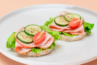 High angle view of food in plate