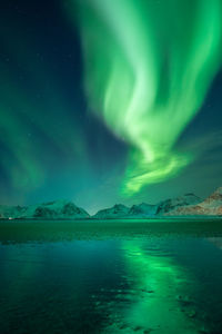 Scenic view of sea against sky at night