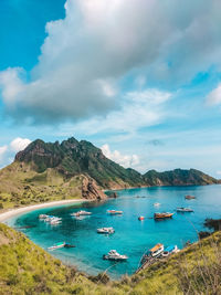 Scenic view of bay in sea against sky