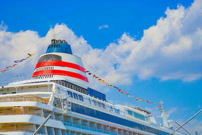 Low angle view of ship against sky