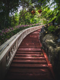 Footbridge amidst trees in park