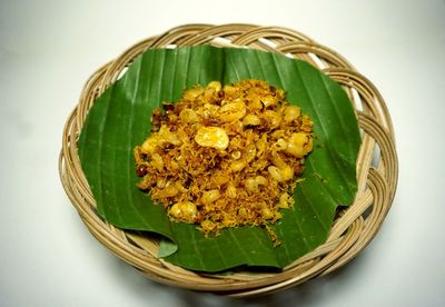 High angle view of breakfast on table