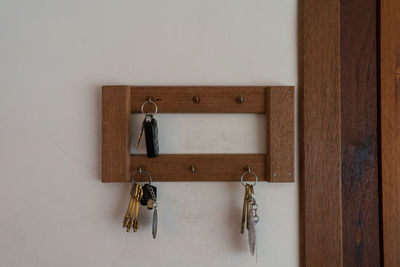 Clothes hanging on wall at home
