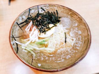 Close-up of soup in bowl on table