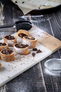 Close-up of desserts on table