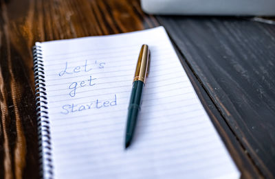 High angle view of pen on table