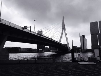 View of bridge over river against cloudy sky