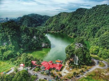 High angle view of lake against sky