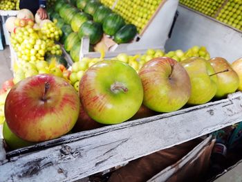 High angle view of apples on table