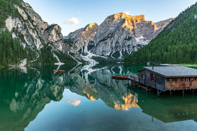 Scenic view of lake by mountains