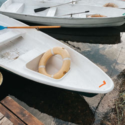 High angle view of shoes moored on table