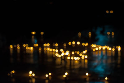 Defocused image of illuminated city at night