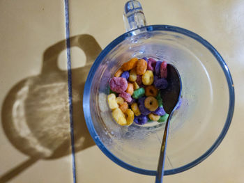 High angle view of breakfast in bowl on table