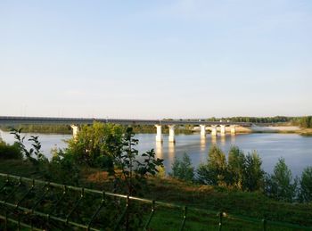 Scenic view of lake against clear sky