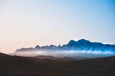 Scenic view of mountains against clear sky