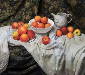 High angle view of fruits in bowl on table