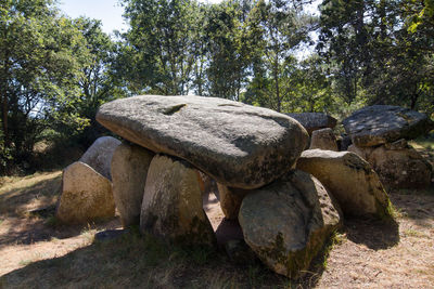 Stack of rocks on field