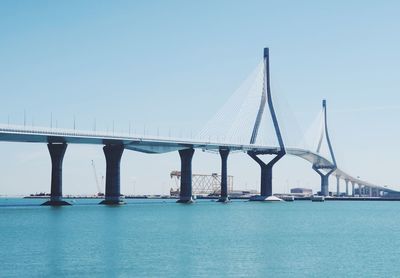 Bridge over sea against clear sky